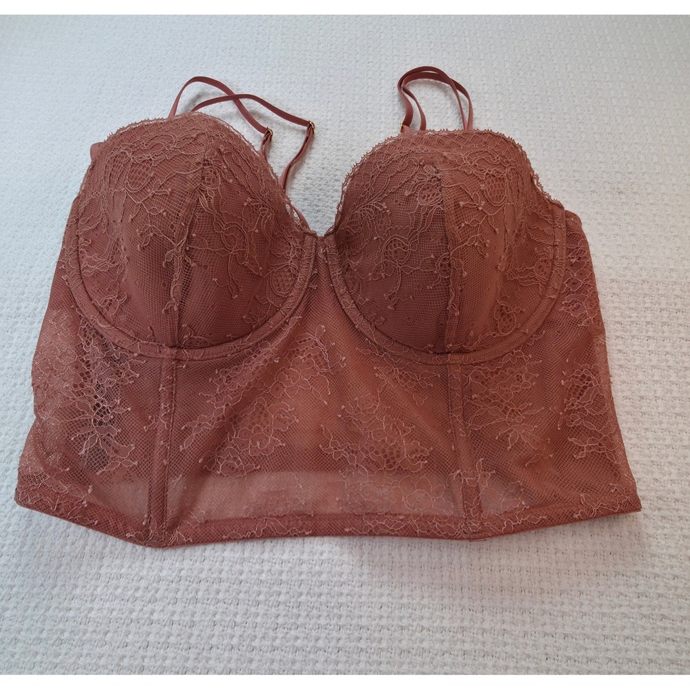 Victoria's Secret Corset Top Womens 36D Rose Pink  Lace Bustier